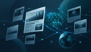 Abstract AI news illustration in teal and slate
